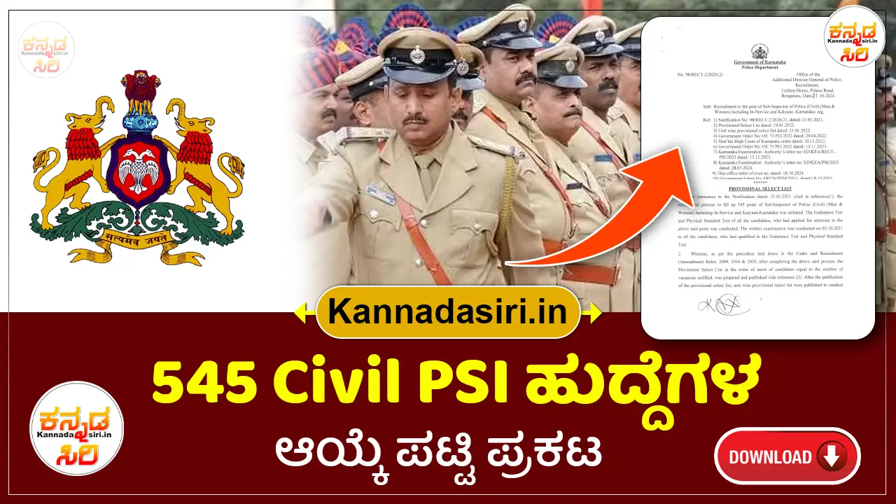 KSP Civil PSI 545 Selection List 2024 PDF Download